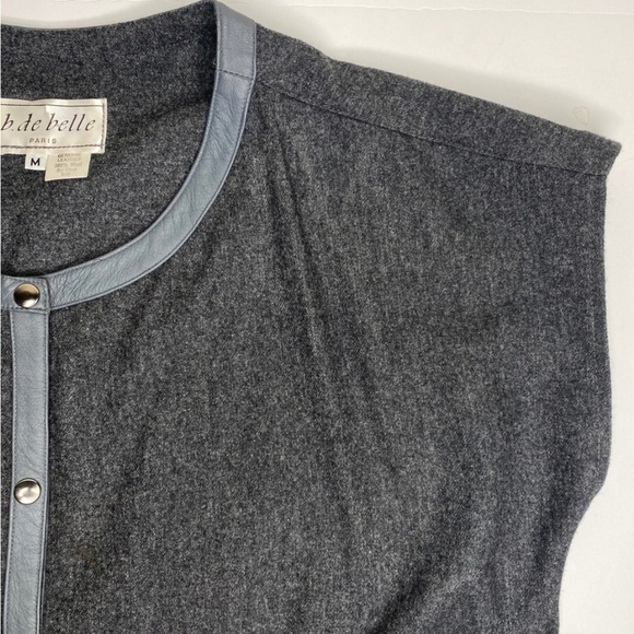 Vintage Minimalist Wool Leather Trimmed Gray Cap Sleeve Top Sz med EUC - Picture 3 of 5